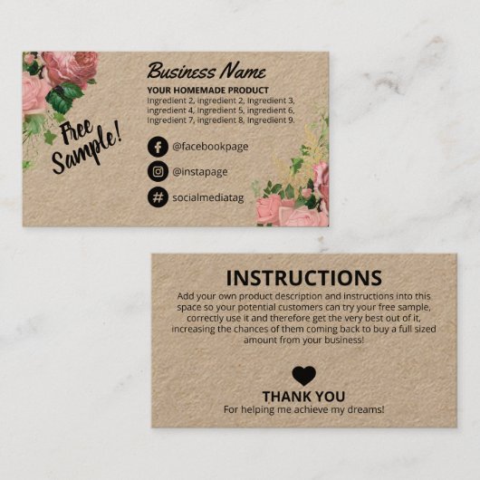 gratis monsteringrediënten Dank u Visitekaartje (Voorkant / Achterkant)