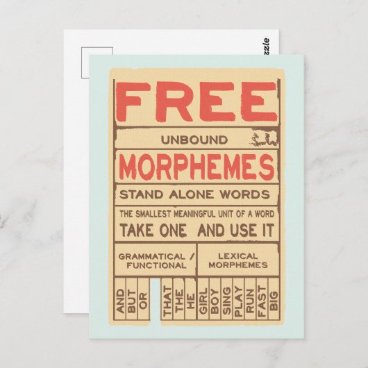Gratis Morphemes Grammatica Engelse taal Briefkaart (Voorkant / Achterkant)