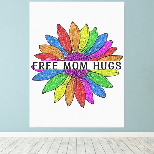Gratis ondersteuning voor mama Hugs LGBTQIA+ Pride Canvas Afdruk (Insitu (Houten vloer))