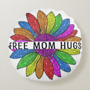 Gratis ondersteuning voor mama Hugs LGBTQIA+ Pride Rond Kussen