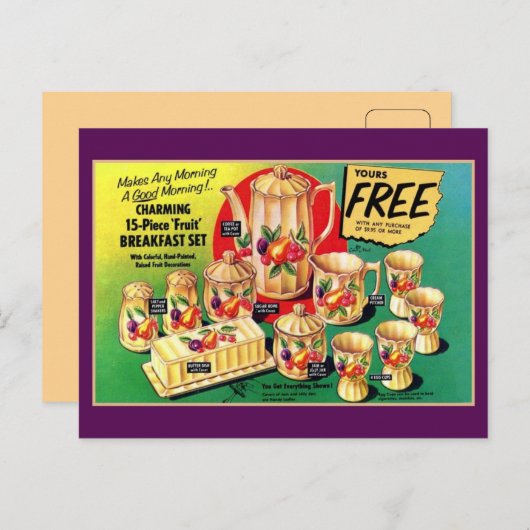 gratis ontbijtset met 15 stukken 'fruit' en briefkaart (Voorkant / Achterkant)