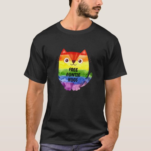 Gratis Oom Hugs Pride Lgbq Vlag Kat T-shirt (Voorkant)