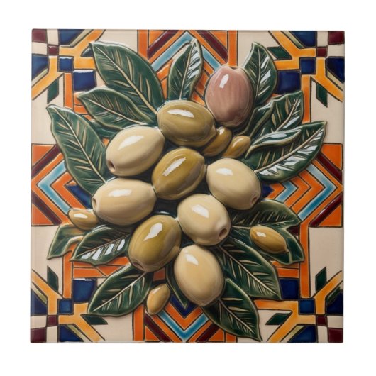 GRATIS PALESTIJNSE olijven takken mozaïek keramisc Tegeltje (Voorkant)