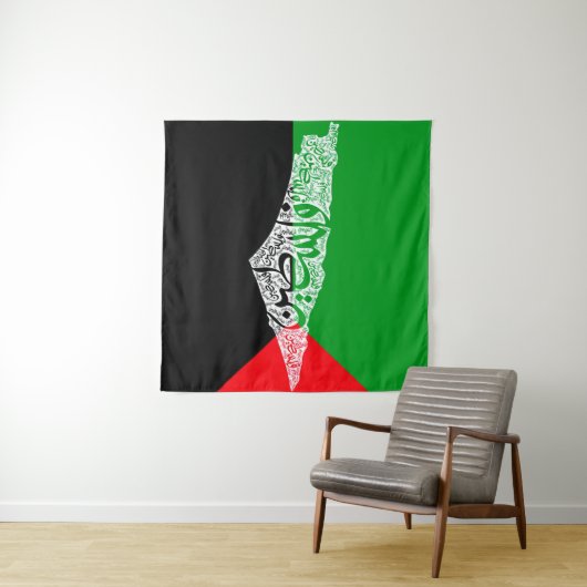 Gratis Palestina kaart en vlag فلسطين Wandkleed (In situ)