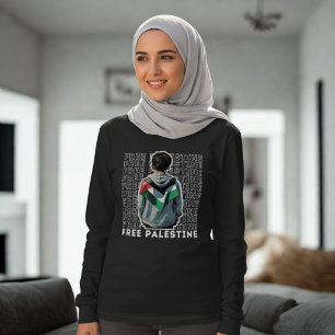 GRATIS PALESTINA moslim vrouw lange mouw zwart T-shirt