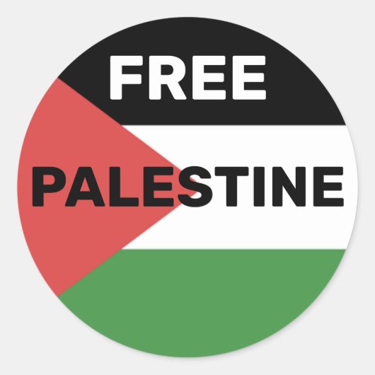 GRATIS PALESTINA VLAG ROOD ZWART GROEN WIT RONDE STICKER (Voorkant)
