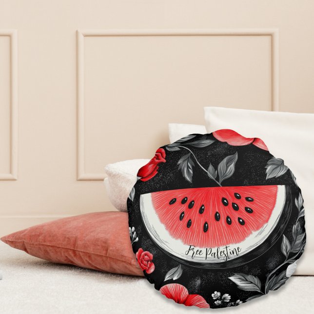Gratis Palestina Watermeloen Rond Kussen (Free Palestine Round Throw Pillow)