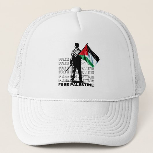 GRATIS PALESTINA WITTE Trucker Hoed Trucker Pet (Voorkant)