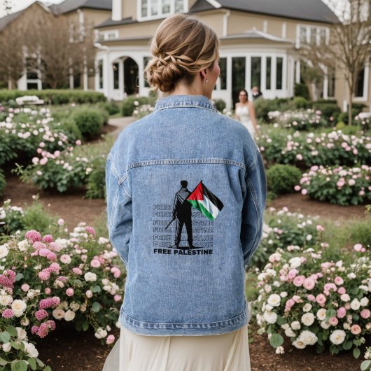 GRATIS PALESTINE WIT T SHIRT VOOR MAN DENIM JACKET (Huwelijk Achterkant)