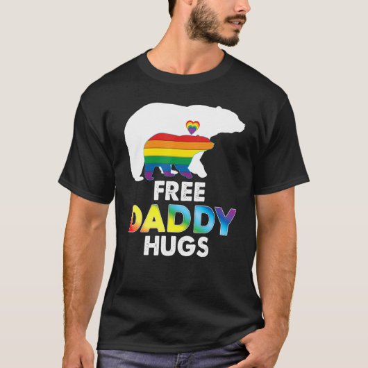 Gratis papa knuffels regenboog Beer lgbt pride gay T-shirt (Voorkant)