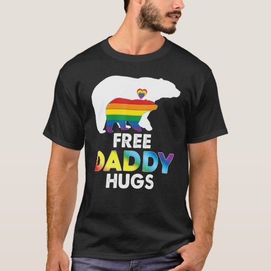 Gratis papa knuffels regenboog Beer lgbt pride gay T-shirt (Voorkant)
