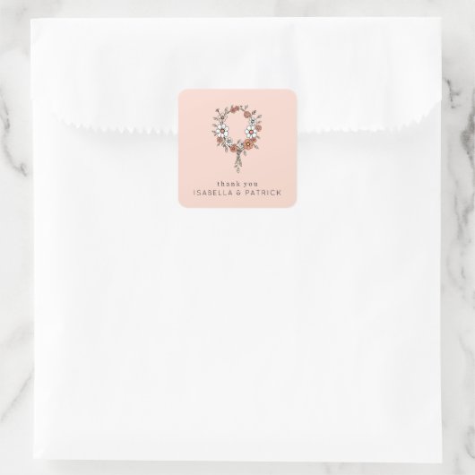 Gratis Perzik Bloemenkrans Vierkante Sticker (Tas)