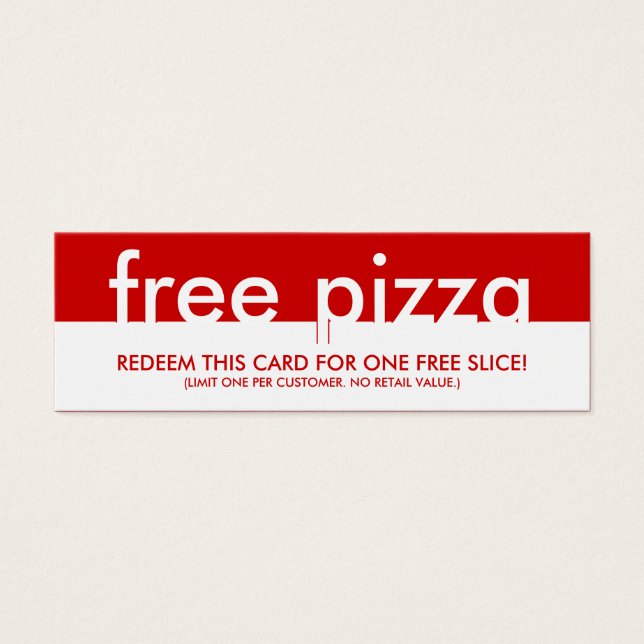 Gratis pizza coupon mini visitekaartjes (Voorkant)