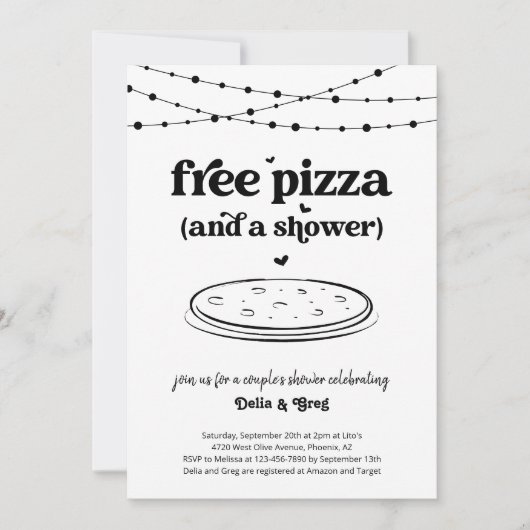 Gratis Pizza Funny Couple's Douche Uitnodiging (Voorkant)