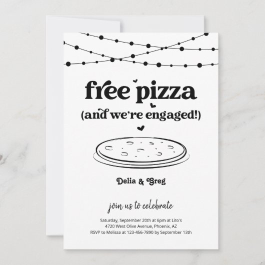 Gratis Pizza Grappig Verlovingsfeest Uitnodiging (Voorkant)