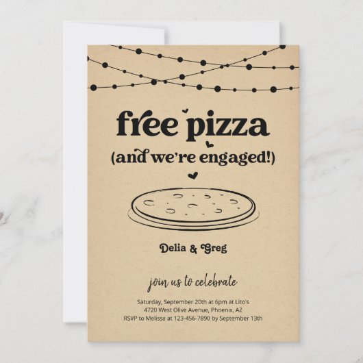 Gratis Pizza Grappig Verlovingsfeest Uitnodiging (Voorkant)