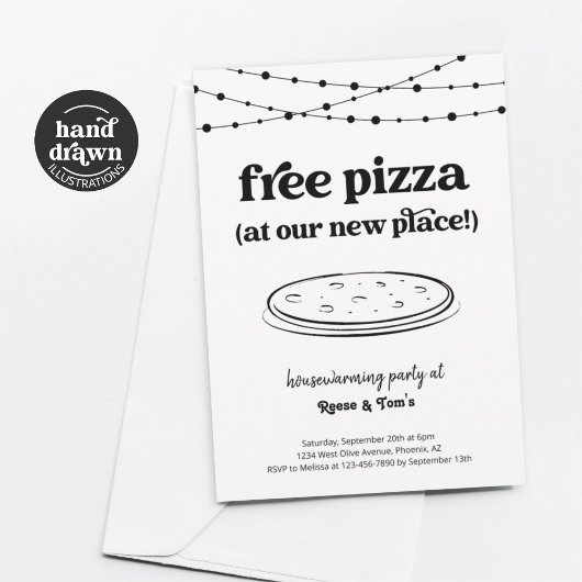Gratis Pizza Grappige Housewarming Party Uitnodigi Kaart
