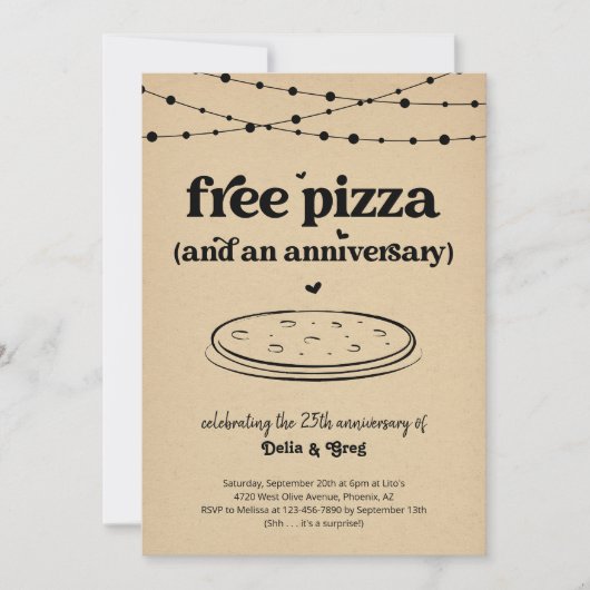 Gratis pizza grappige verjaardagsfeest uitnodiging (Voorkant)