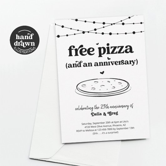 Gratis pizza grappige verjaardagsfeest uitnodiging