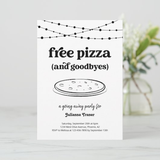 Gratis Pizza Party Funny Going Away uitnodiging (Staand voorkant)