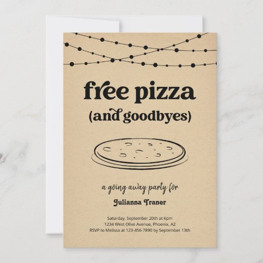 Gratis Pizza Party Funny Going Away uitnodiging (Voorkant)