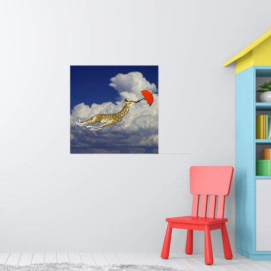 Gratis Poster Whimsical Giraffe Paraplu Vlieg Weg (Kinderkamer 1)