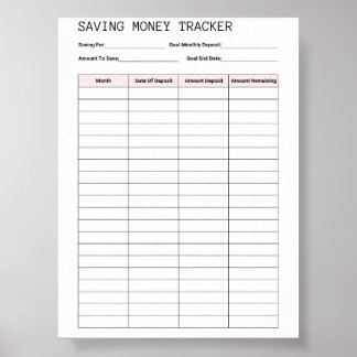 Gratis Printable Bespaar Geld Tracker Sjabloon Poster