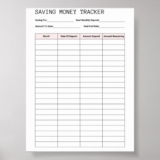 Gratis Printable Bespaar Geld Tracker Sjabloon Poster (Voorkant)