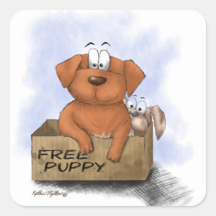 Gratis Puppy Plus 1 Cartoon Vierkante Sticker