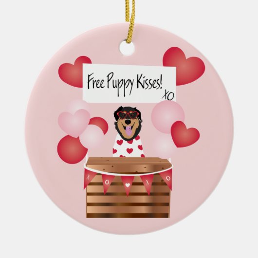 Gratis puppykus Valentijnshond Rood Keramisch Ornament (Voorkant)