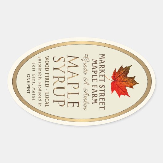 Gratis Rand Maple Syrup met rode suikermaple Leaf Ovale Sticker (Voorkant)