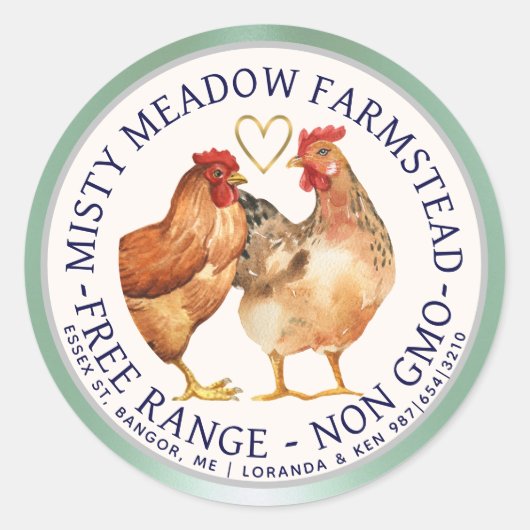 Gratis Range Waterverf Kippen Gouden Hart Ei Karto Ronde Sticker (Voorkant)