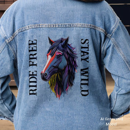 Gratis rijden blijf wild Kleurrijk paardenhoofd Denim Jacket