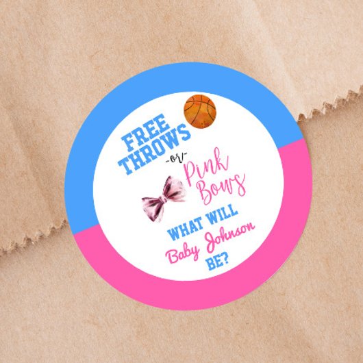 Gratis rijen of roze bogen Basketball Gender onthu Ronde Sticker