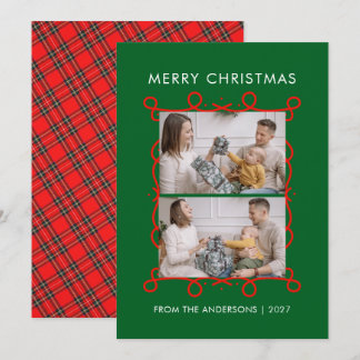 Gratis Rode Scroll Kader Vrolijk Kerst 2 Foto Feestdagenkaart