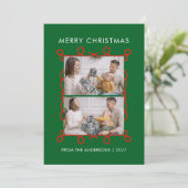 Gratis Rode Scroll Kader Vrolijk Kerst 2 Foto Feestdagenkaart (Staand voorkant)