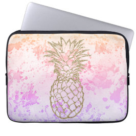Gratis, roze Waterverf laptophoes voor ananasappel Laptop Sleeve