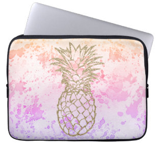 Gratis, roze Waterverf laptophoes voor ananasappel Laptop Sleeve