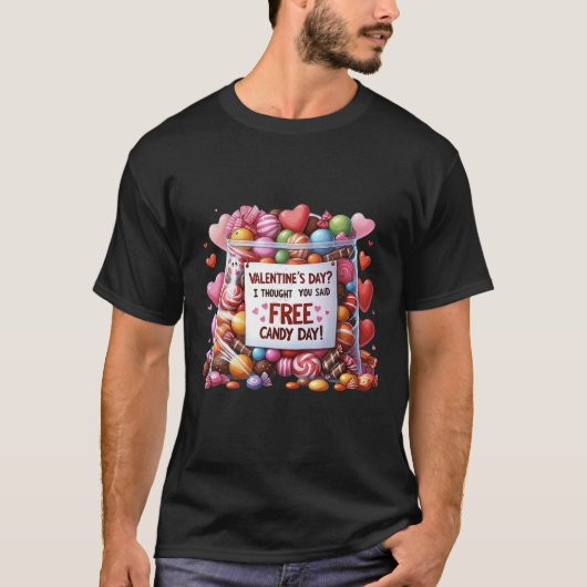 Gratis Snoep Funny Valentijnen s Day Waterverf Sti T-shirt (Voorkant)