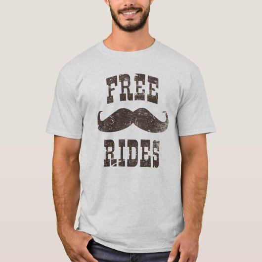 Gratis snor Rides Grappig T-shirt (Voorkant)
