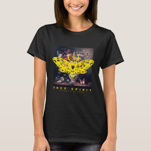 Gratis Spirit Moth en Bloem Vaas Zwart T-shirt (Voorkant)