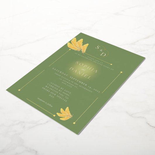 Gratis Spirit Olive Green bruiloft uitnodiging (Gedraaid)