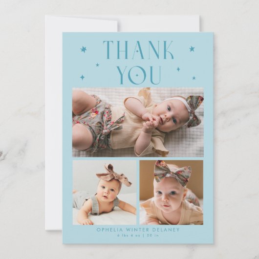 Gratis Sterren Foto Raster Turquoise Geboorte Aankondiging (Voorkant)