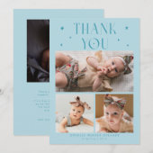 Gratis Sterren Foto Raster Turquoise Geboorte Aankondiging (Voorkant / Achterkant)