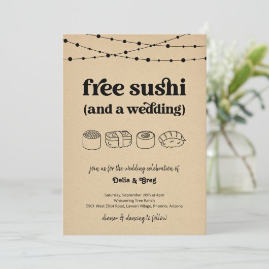 Gratis sushi grappige bruiloft uitnodiging (Staand voorkant)