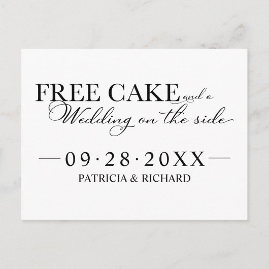 Gratis taart Grappige bruiloft Bewaar de datum Nie Briefkaart (Voorkant)