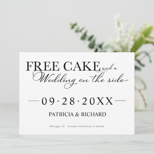 Gratis taart Grappige bruiloft Bewaar de datum Nie Kaart (Staand voorkant)