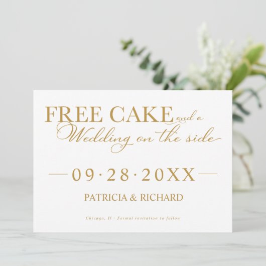 Gratis taart Grappige bruiloft Bewaar de datum Nie Kaart (Staand voorkant)