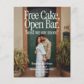 Gratis taart open bar retro foto save the date flyer (Voorkant)