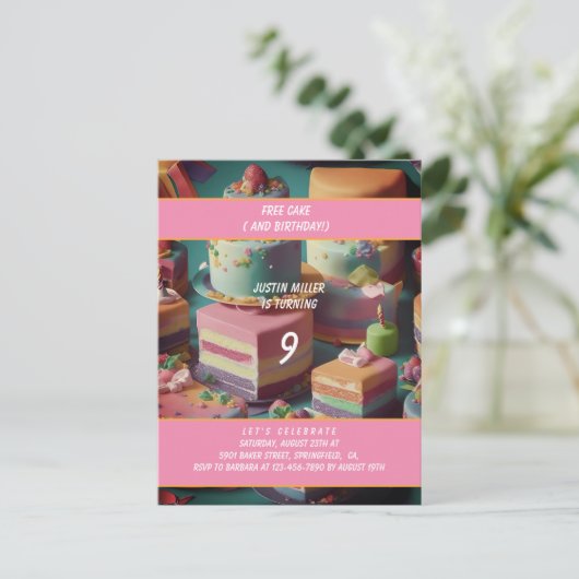 Gratis taart verjaardag briefkaart (Staand voorkant)